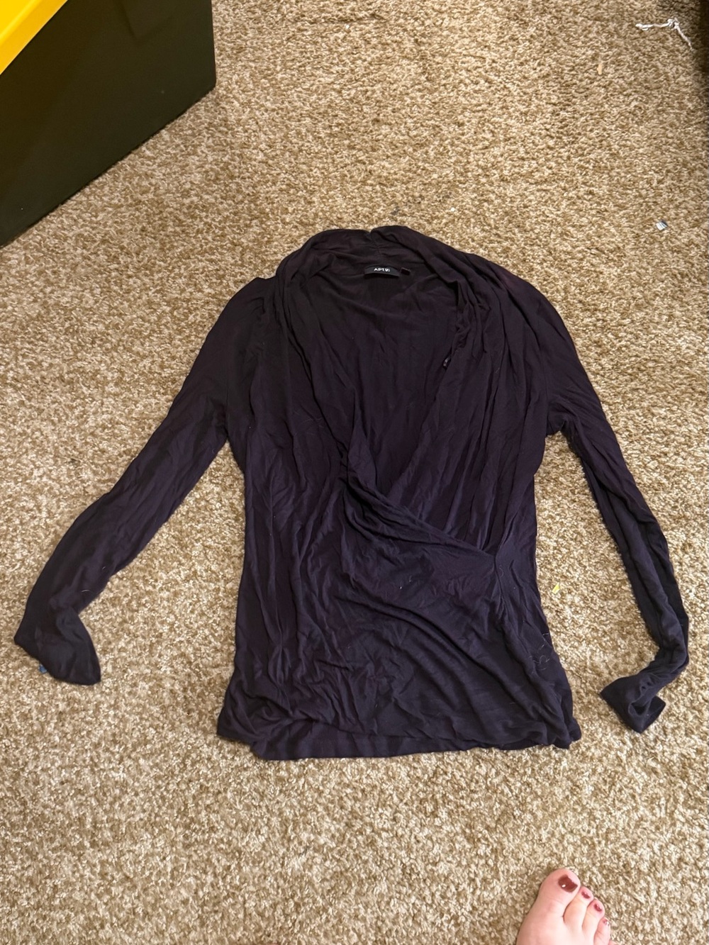 Apt. 9 Black Long-Sleeve Draped Wrap Top